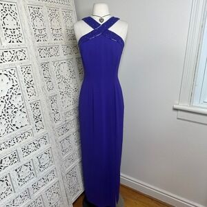 Rimini By Shaw Purple Halter Beaded Formal Event Prom Gown Dress Sz‎ Small